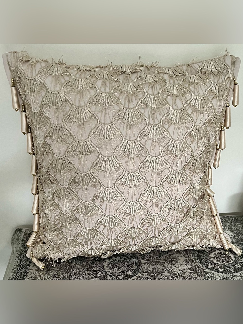 Beige Lace Woven Throw Pillow Cover + Pillow Insert Included!